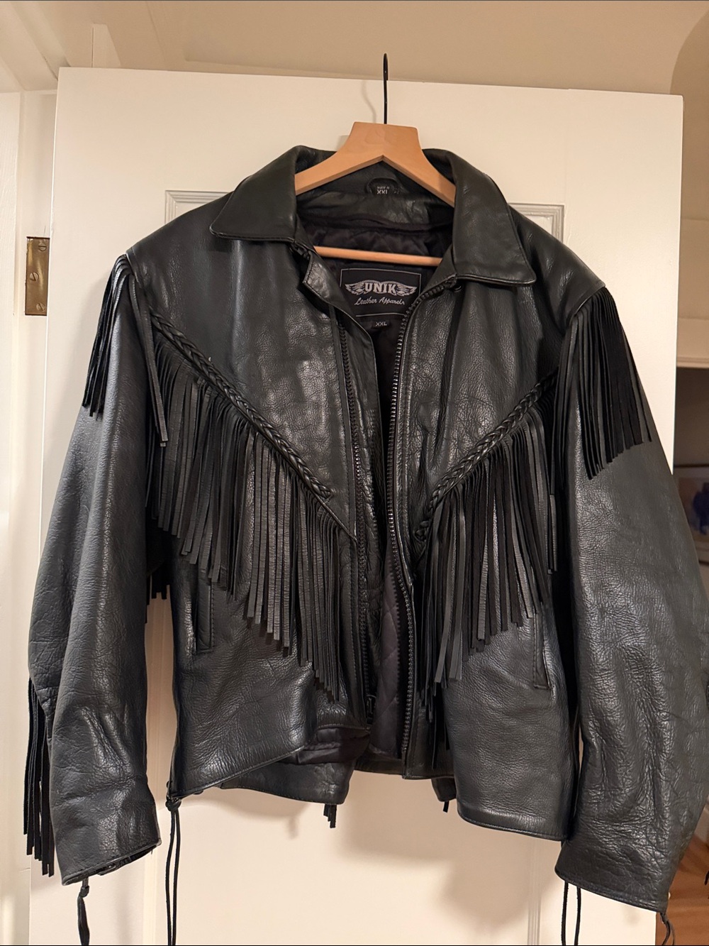 Vintage Black Leather Fringe Braid Jacket